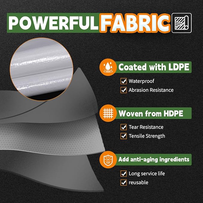 12 Mil Heavy Duty White Tarps 5' X 7', Extra Thick,Durable,Waterproof, UV Resistant, Weatherproof Poly Tarp,with Metal Grommets and Reinforced Edge (Finished Size)-by Raindeway