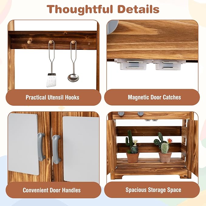 HONEY JOY Mud Kitchen, Cedar Wood Outdoor Play Kitchen for Toddlers, Acrylic Board, Removable Sink, 4 Planting Cups, Kitchen Accessories, Garden Time Mud Kitchen for Kids Outdoor Backyard