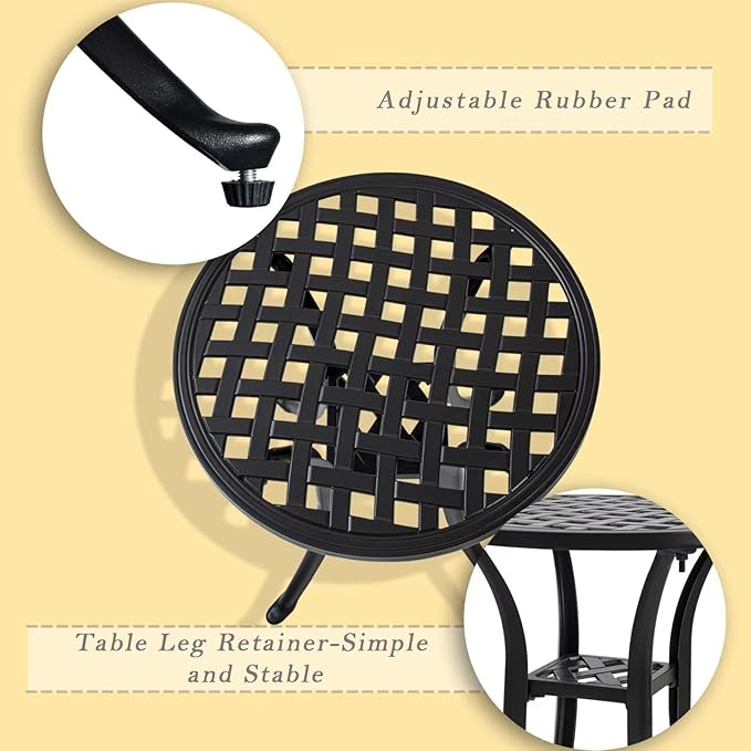Outdoor Cast Aluminum Side Table End Table for Patio, Backyard, Pool, Indoor Companion, Easy Maintenance and Weather Resistant, Black…