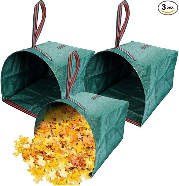 Leaf Collector โ 3-Pack Heavy Duty Yard Waste Bags, 40-Gallon Collapsible & Reusable for Grass Clippings, Leaves & Garden Debris