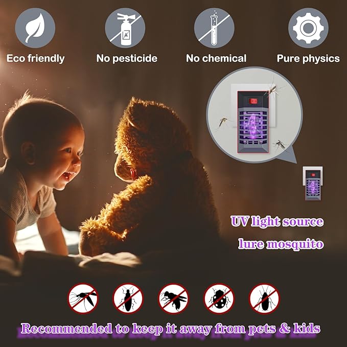 2 Pack Plug in Bug Zapper Indoor Flying Insect Trap, Electronic Mosquito Zappers Gnat Traps with LED Light for Patio, Bedroom, Kitchen, Office