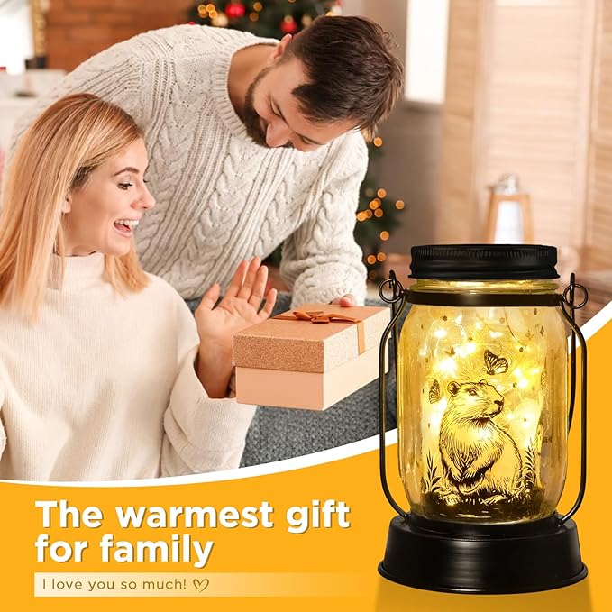 Capybara Gifts for Women/Men Capybara Solar Lanterns Mom Grandma Birthday Present Lantern Memorial Lights Solar Garden Decoration Outside for Yard, Patio,Backyard,Porch Torches