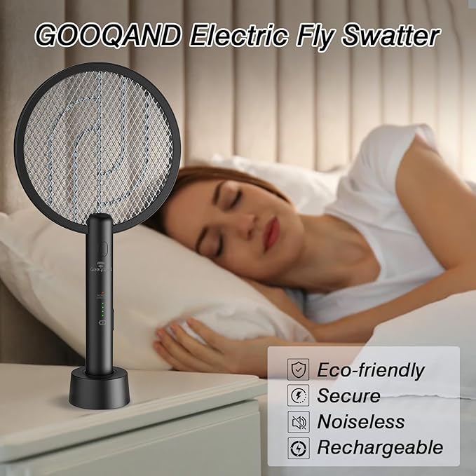 Bug Zapper Racket, 2 in 1 Fly Swatter USB Rechargeable, 4000V Electric Fly Zapper with 4 Layer Safety Mesh,Electric Racket for Kitchen, Home, Garden and Outdoors