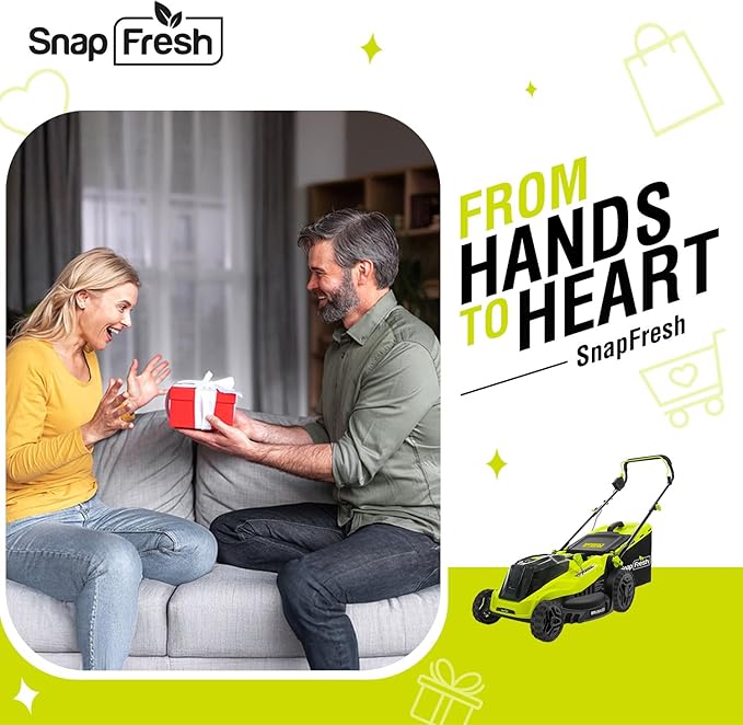 SnapFresh Electric Lawn Mower Cordless - 40V (2 x 20V) 16” Brushless Push Lawn Mowers with 4.0Ah Battery x 2 and Fast Charger Included - Battery Operated Lawn Mower with Bagger