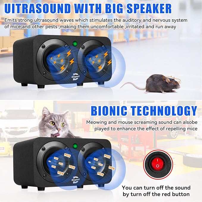 High Power Effective Plug-in Ultrasonic and Bionic, Rodent, Mouse Repeller for Building,Warehouse,Garage, Attic,Restaurant,Supermarket, and More. Coverage up to 2000 Square Feet When No Barriers