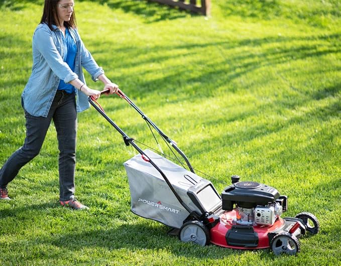 PowerSmart 21 in. Gas Lawn Mower with 144cc 4-Stroke Engine, Push Mower with Mulch, Side-Discharg, Bagger, 6-Positions Adjustable Cutting Height