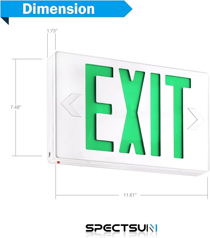 SPECTSUN 4 Packs LED Exit Sign, Emergency Exit Light with Battery Backup, Double Face, UL 924, AC 120/277V, Damp Location, Hardwired Green Letter Exit Lights for Business.