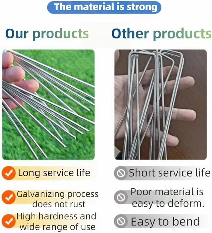 4 inch 25 Pack Silver Galvanized Landscape Staples 11 Gauge Garden Stakes Pins Anti-Rust Ground Stakes U-Shaped Tent Stakes are Used for Weed Barrier, Irrigation Tubing, Yard Lawn, Landscape Fabric
