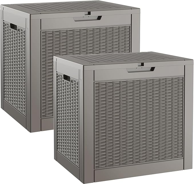 35 Gallon Outdoor Storage Box Set of 2, Waterproof Resin Deck Box with Lockable, Patio Furniture Storage Bin for Package Delivery, Patio Cushions, Garden Tools, Pool Accessories, Grey