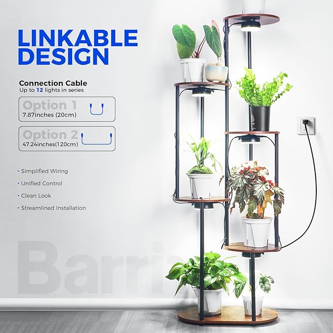 Barrina Orbgrow OG09 Puck Grow Light, 5000K 18W(2 x 9W, 270 Watt Equiv), Full Spectrum Plant Light for Indoor Plants, Magnetic & Linkable with Timer, 5 Levels Dimmable for Plant Shelf, 2 Packs, Black