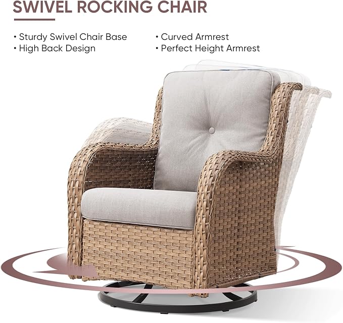 4 Piece Patio Furniture-All-Weather PE Wicker Outdoor Patio Furniture with Swivel Rocker Chairs,Outdoor Couch, Set with Coffee Table