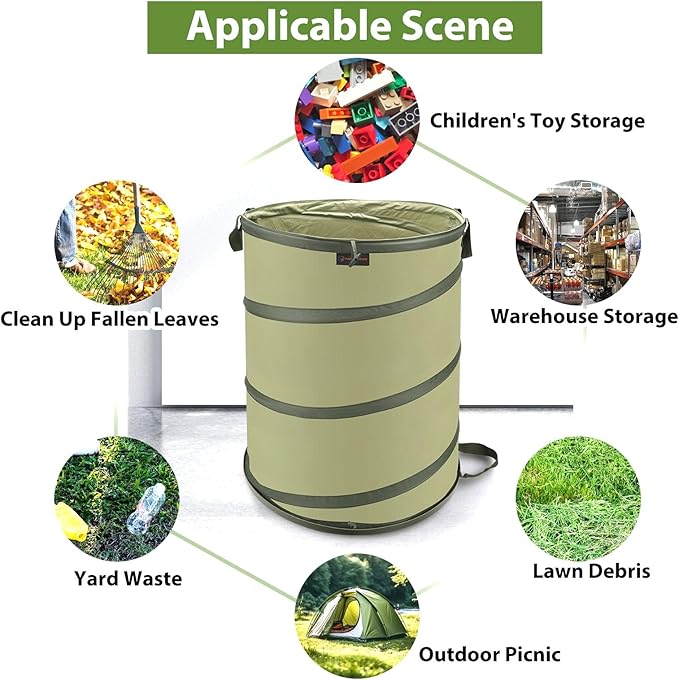 YUDI & GARDEN 45 Gallon Hard Bottom Collapsible Garden Bag|Collapsible Trash Can|Camping Trash Can, for Collecting Weeds or Party and Yard Waste
