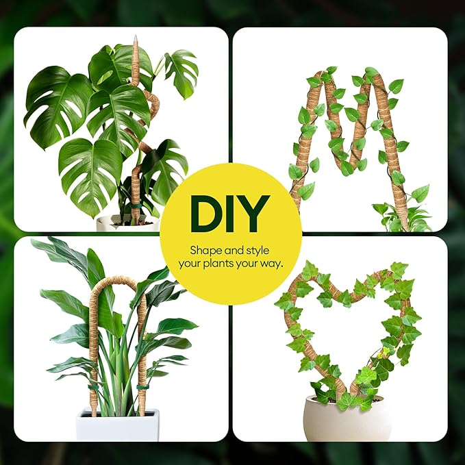 3-Pack 48” Bendable Moss Pole Monstera Plant Support for Climbing Indoors Plants, Coir Moss Poles Moss Sticks Plant Pole DIY, Plant Support Stake for Potted Plants