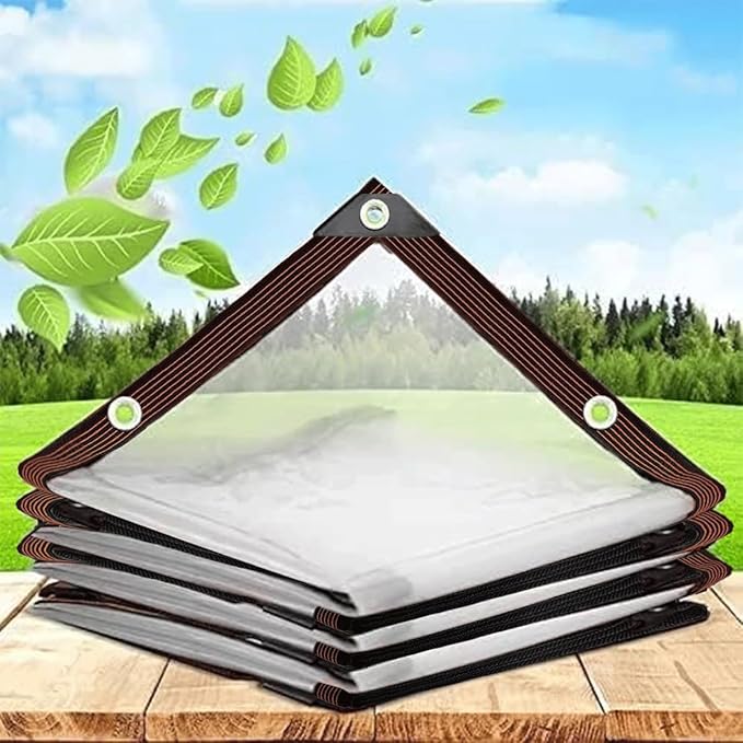 Clear Tarps with Grommets, 10x10FT with 1 Rolls Ropes Anti Tear Waterproof Tarps for Outdoors Clear Plant Covers for Covering Firewood Piles Patio Furniture Dog or Chicken Coops