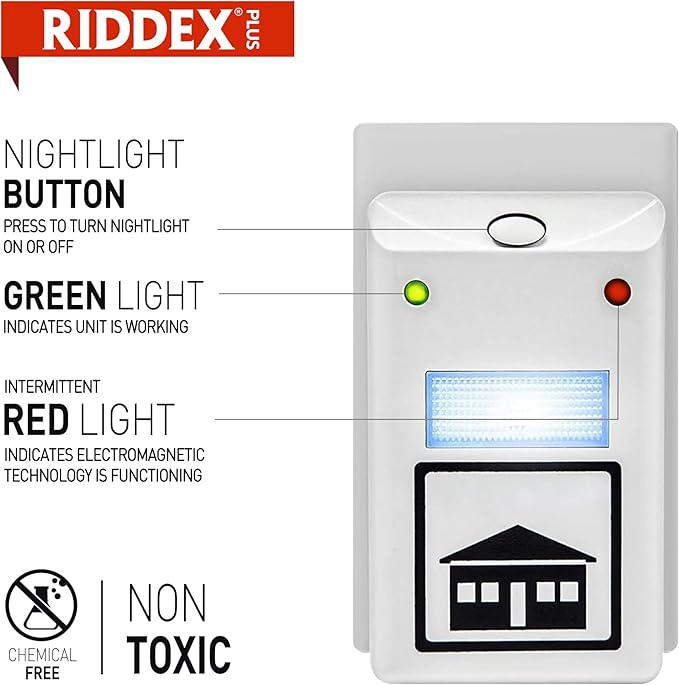RIDDEX Plus Insect Repellent - Plug in, Mouse Deterrent - Pest Control for Defense Against Rats, Mice, Roaches, Bugs and Insects - Pests Repellents | Black