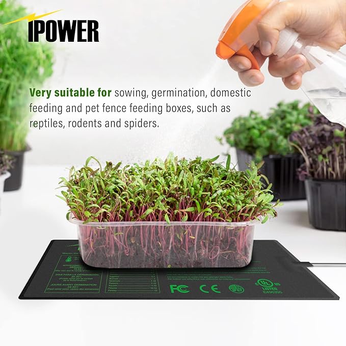iPower GLHTMTPROSX2 10" x 20.75" Seedling Heat Mat 2-Pack Upgraded Carbon Film Durable Waterproof Indoor Warm Hydroponic Plant Germination Starting Pad, Black
