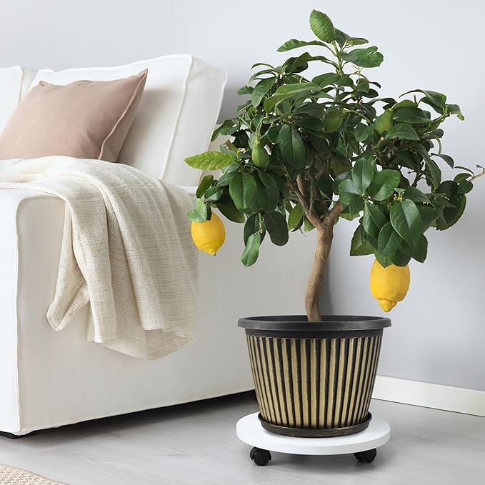Planter-Pots-for-Plants-Indoor-Outdoor, 4 Pack 10 Inch Plastic Flower Pots with Saucer & Drainage Holes, Modern Garden Planters for Planting Medium Large Plants,Decorative Resin Garden Pots