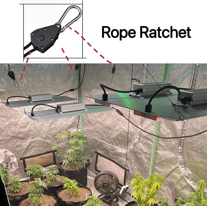 6 Pair of 1/8 inch Adjustable Rope Hanger Heavy Duty for Grow Light Rope Hangers Loose-Proof Design Light Fixture Hangers (12Pcs)