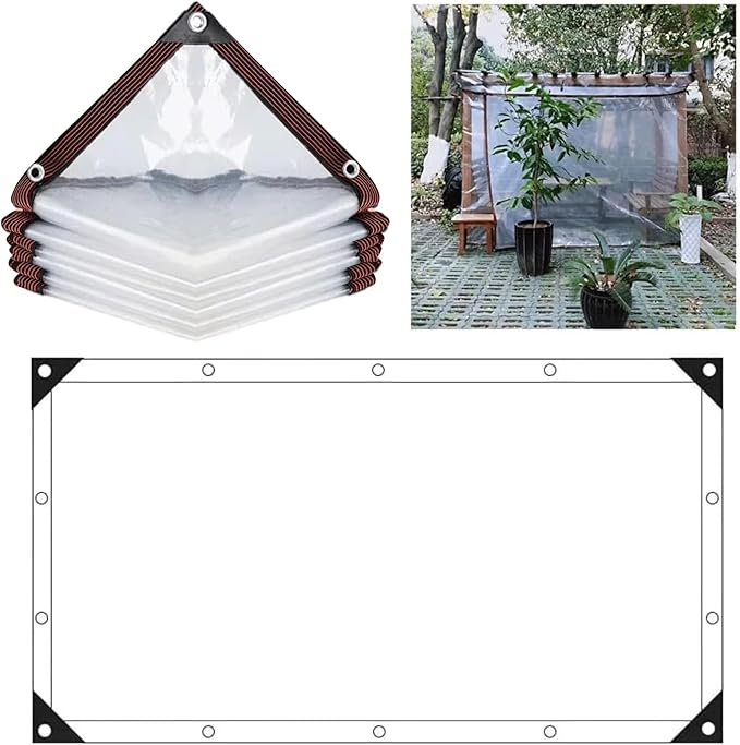 Clear Tarp Waterproof 5x6FT, Transparent Waterproof Tarp with 1 Rolls Ropes Anti Tear for Outdoors Clear Plant Covers for Covering Firewood Piles Patio Furniture Dog or Chicken Coops