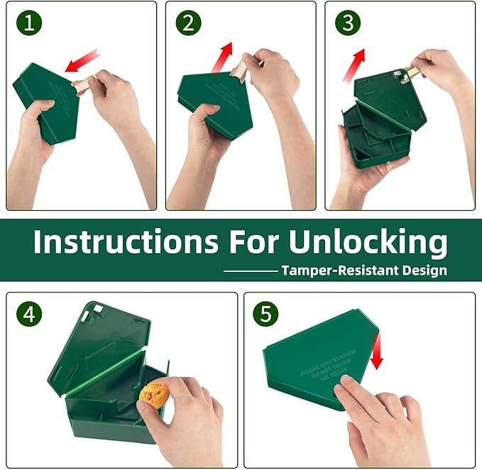 Mouse Bait Station with Keys Indoor Outdoor for Rats Mice Rodents, Reusable Mouse Poisoning Bait Blocks, Friendly for Children & Pets (16, Green 1)