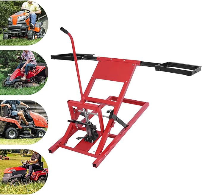 Lawn Mower Lift, 500Lbs Lawn Mower Lift Carbon Steel Hydraulic Lift Jack Lawnmower Lift Tool Adjustable Lawnmower Lifts w/Hydraulic Foot Pedal for Garden Tractors All-Terrain Maintenance and Repair