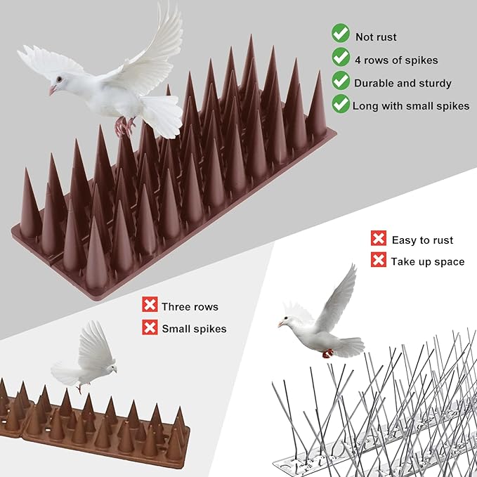Bird Spikes, 20 Packs Bird Deterrent, Raccoon and Squirrel Deterrent, for Outdoor Repelling Birds and Reptiles, Squirrel Spikes for Fences and Roofs to Keep Birds Away(Brown)