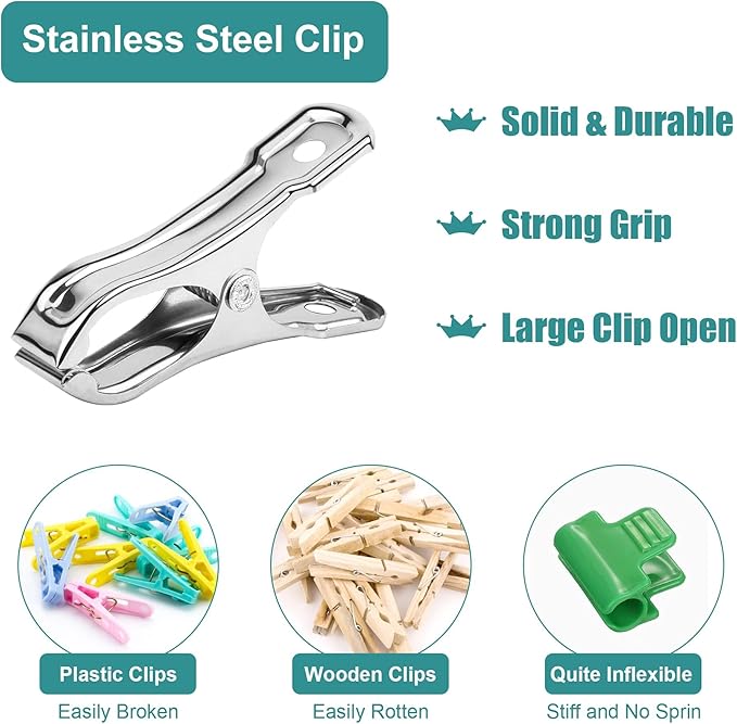 JULMELON Garden Clips, 100 PCS Stainless Steel Greenhouse Clamps Heavy Duty Greenhouse Clips Hoops with Large Open Strong Grip for Shade Cloth