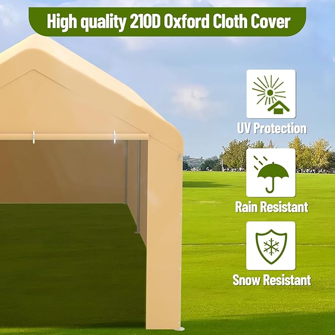 10 x 20FT Heavy Duty Carport with Roll-Up Windows, Portable Garage with Removable Sidewalls & Doors, Portable Car Tent Garage with Roll-Up Windows and All-Season Tarp, for Car, Truck,