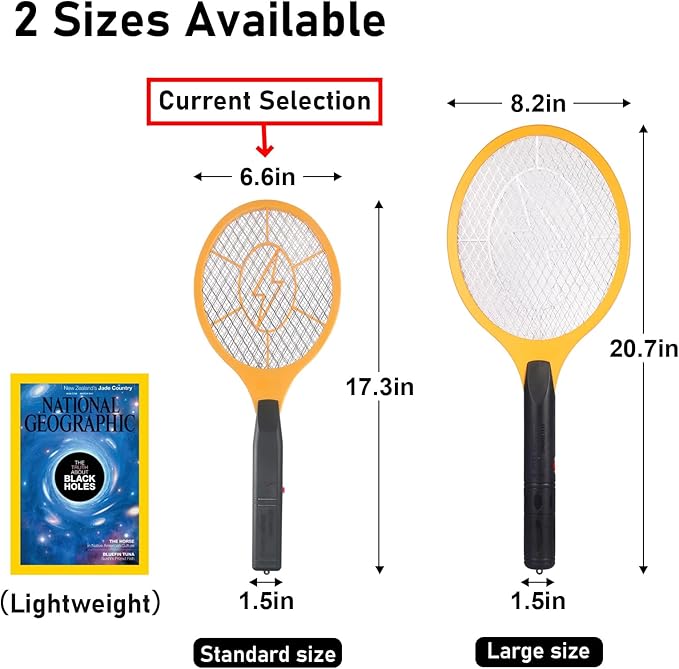 Electric Fly Swatter Handheld Bug Zapper - Indoor Outdoor Zapping Racket for Pest Mosquito & Flies - Battery Powered Safe to Touch with 3-Layer Safety Mesh, Standard Size, Pack of 2