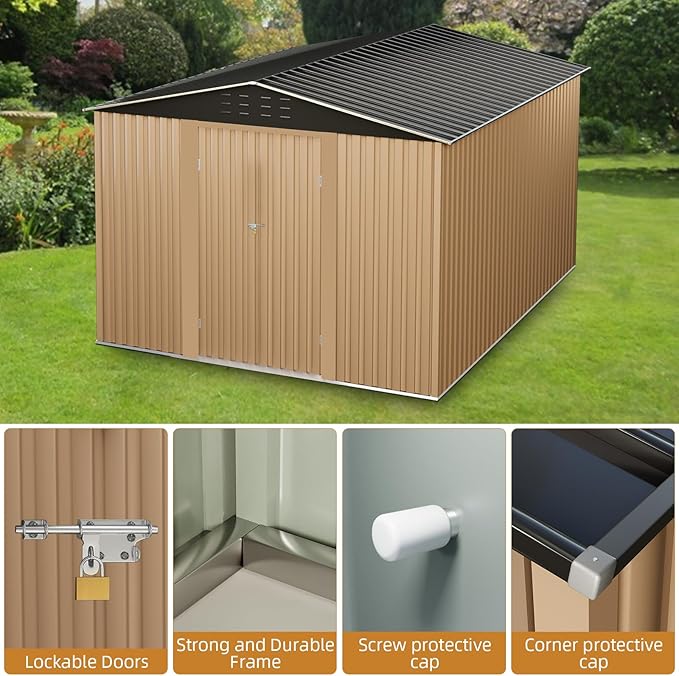 10x10 FT Outdoor Storage Shed,Large Metal Tool Sheds with Updated Frame Structure,Lockable Doors and Air Vents,Outside Garden Storage Shed for Outdoor,Garden Shed for Backyard Garden Patio Lawn
