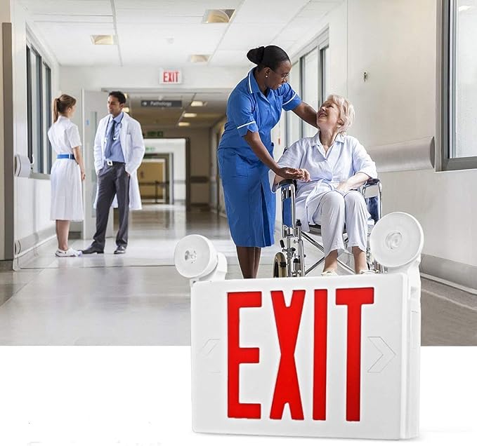 8 Pack Red Led Exit Sign with Emergency Lighting Battery Backp -Two LED Adjustable Head -120V/277V-UL Listed-Exit Lighting -Dual LED Lamp ABS Fire Resistance for Power Failure.
