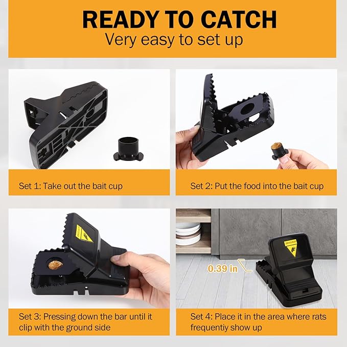 Feeke Rat Trap, Large Mouse Traps, Mouse Traps Indoor for Home, Instant Kill Traps for Mouse Rat Chipmunk, Quick Set Up and Reusable - 6 Pack, Black