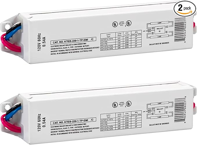 OHLECTRIC Replacement for Keystone KTEB-220-1-TP-EMI 2 Lamp T12 Electronic Fluorescent Ballast | 120V Input with Instant Start Operation | 0.88 Ballast Factor, UL-Approved