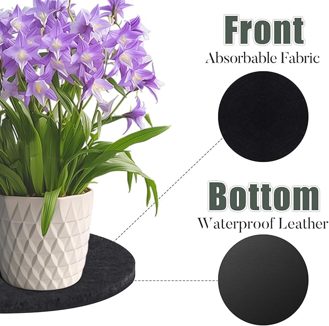 Plant Coaster Mat Reversible(Fabric/Leather),6Pcs Plant Coasters for House Plants Indoor & Outdoor,Household Products Absorbent/Waterproof(6inch)