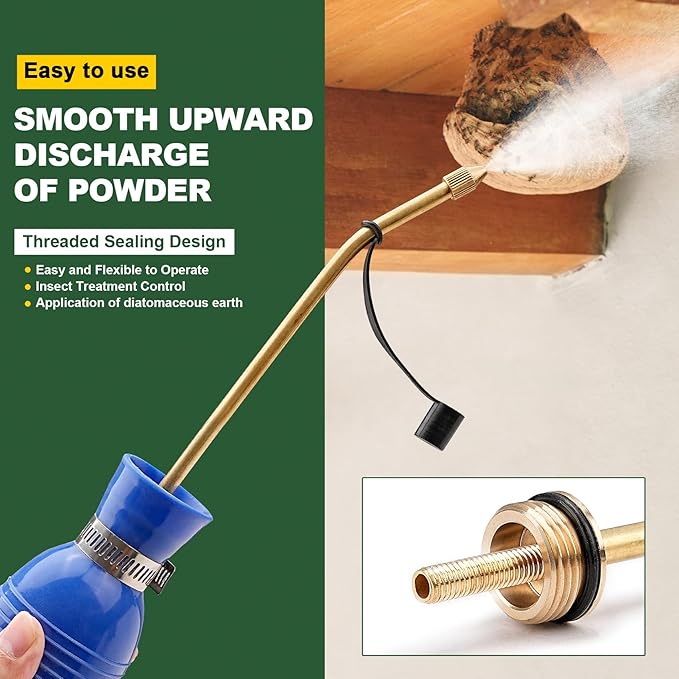 Powder Duster, Diatomaceous Earth Bulb Applicator for Garden and Indoor, Bug Pest Control Insect Treatment, Dust Spreader with Long Copper Tube