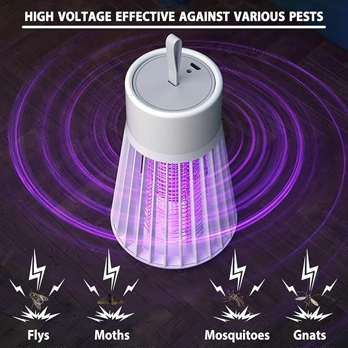Mosquito Zapper, Hanging Rechargeable Bug Zapper Mosquito Killer Lamp - Portable UV Insect Trap for Indoor/Outdoor, USB-Powered with Grid for Camping, Bedroom, Patio, Kitchen