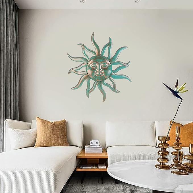Sun Metal Wall Art Outdoor Decor - 30 Inches Rust Proof Retro Metal Wall Sculpture Statues Wall Art Hanging Decoration for Indoor Outdoor,Garden, Home, Farmhouse, Fence Balcony Patio and Bedroom