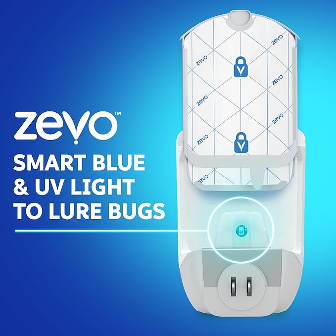 Zevo MAX Bug Catcher & Fly Trap for Indoors - Flying Insect Trap for Gnats, House & Fruit Flies - Use in Any Room - No-Mess Disposal (2 Plug in Bases & 3 Cartridges)