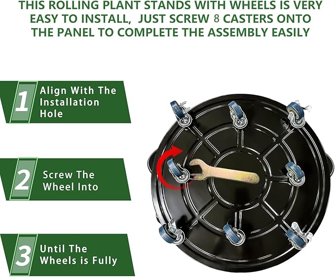 1 Pack Metal Plant Caddy with Wheels 20 Inch Black, Round Rolling Heavy Duty Plant Dolly, Heavy Plant Pot Mover Outdoors or Indoors, The Metal Wheel Can Rotate 360 Degrees or Lockable.
