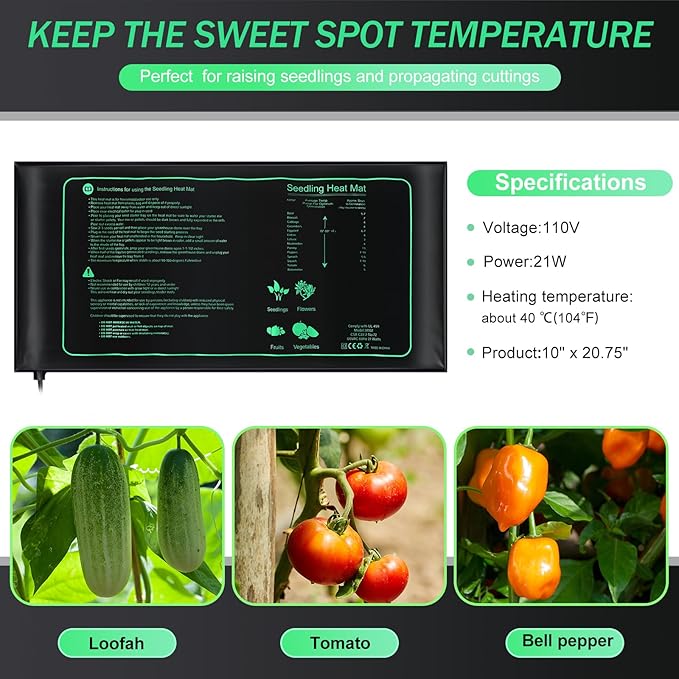 ROCEEI 12 Pack Seedling Heat Mat Bulk, 10" x 20.75" Heat Mats for Seed Starting Plant Heating Mat Grow Mats Waterproof Hydroponic Heating Pad Warm Seed for Greenhouse Plants Germination Grow