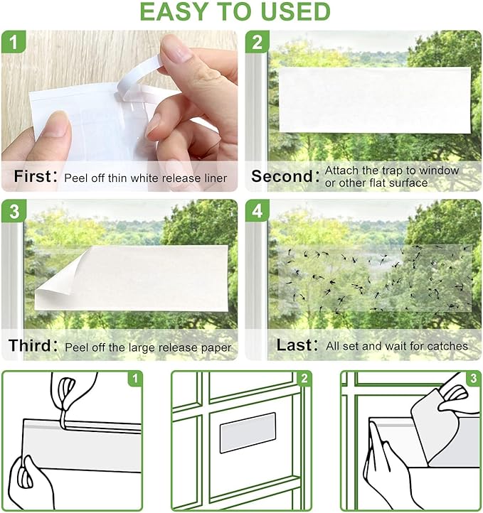 150 Pack Window Fly Trap, Fruit Fly Traps Indoors, Fly Paper Sticky Strips, Fly Traps for Indoors Clear