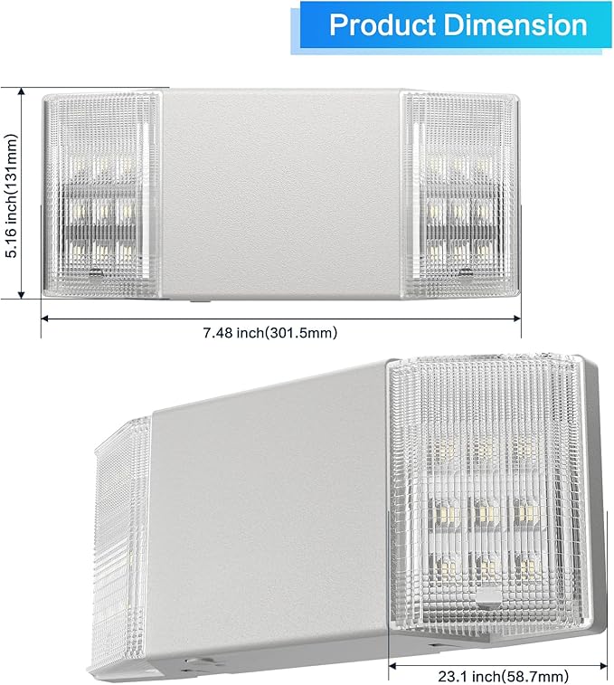 Spectsun 6 Packs Hardwired Emergency Exit Light Fixtures for Business, with Battery Backup, Two Head Adjustable LED Emergency Lighting, UL 924 Certified,AC 120/277V.