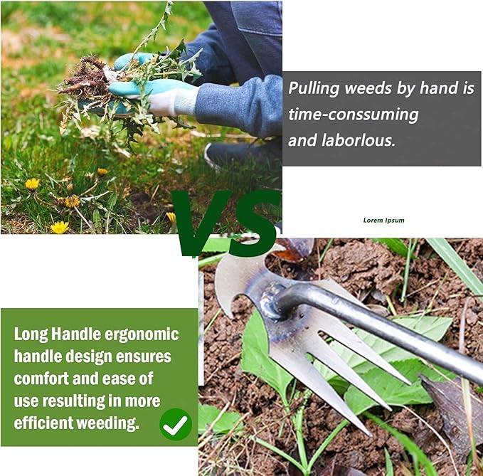 Weeding Artifact Uprooting Weeding Tool Gardening,15.7in Weed Puller Tool,4 Teethes Manganese Steel Weed Puller Garden Hand Manual Weeder Tools, Weed Picker Grass Remover Tool (Silver)