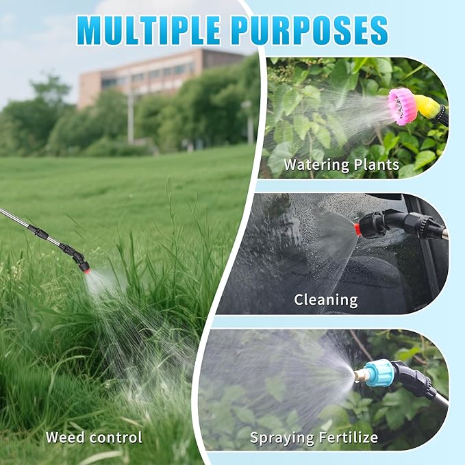 Battery Powered Sprayer 1.35 Gallon, Electric Garden Sprayer with 3 Mist Nozzles,Retractable Wand, Adjustable Strap for Lawn, Garden, Yard (Blue)
