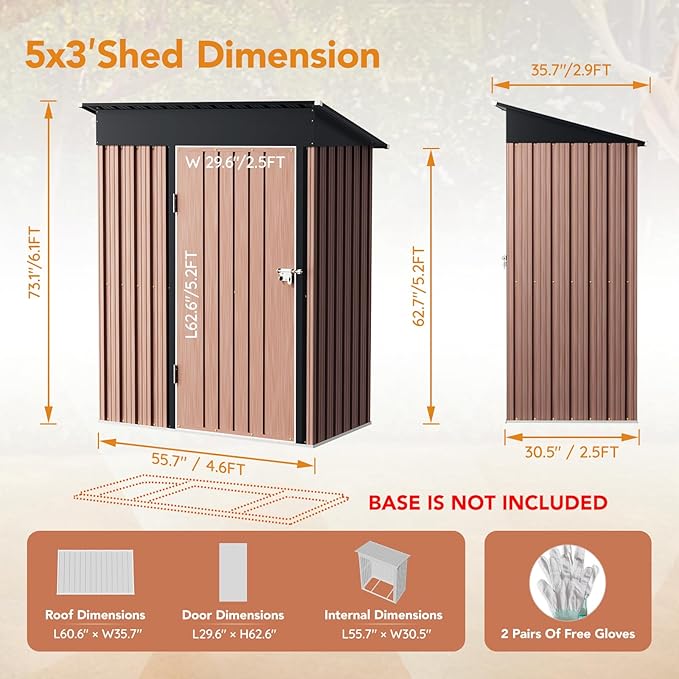 5X3X6.1FT Garden Storage Shed with Lockable Door,Steel Tool Shed with Sloping Roof,Anti-Corrosion Metal Shed for Backyard Patio Lawn (Light Wood Grain)
