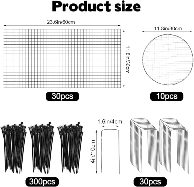 30 Pcs 24'' x 12'' Large Wire Plant Protector from Animals With Metal Cover, 10 Pack Metal Plant Cage Chicken Wire Cloche with 10Pcs Metal Covers to Keep Animals Out, Garden Protection Bunny Barricade