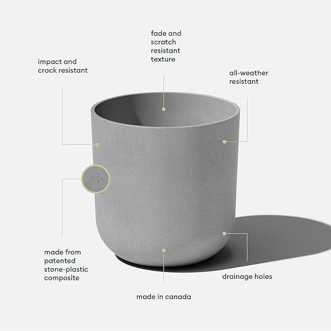 Veradek Mason Series Lima Planter - Round Planter for Indoor or Outdoor Porch/Garden | Made from Plastic-Stone Composite with Drainage Holes | Modern Décor for Succulents, Flowers, Small Plants