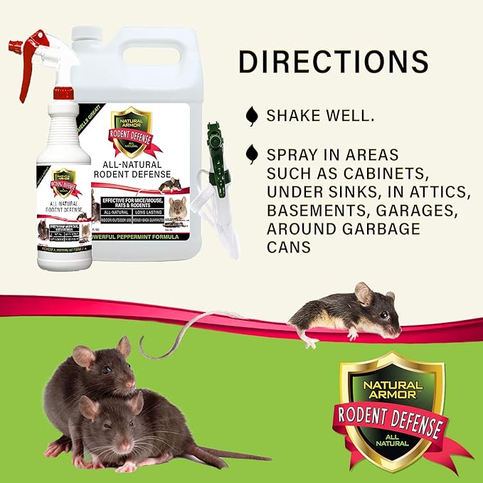 Natural Armor Peppermint Repellent for Mice/Mouse, Rats & Rodents. Natural Spray for Indoor & Outdoor Use Rodent Shield - 320 Fl Oz (2.5 Gallons, Case of 2)
