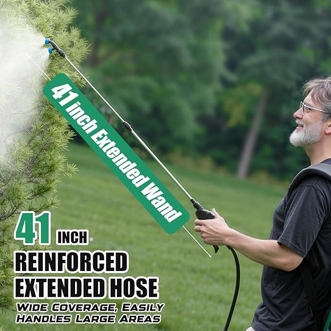 Battery Powered Backpack Sprayer 4 Gallon– No Leak & Padded Straps Electric Weed Sprayers in Lawn and Garden, 100PSI Power Sprayer with 41'' Telescopic Wand and 5 Nozzles, Translucent White