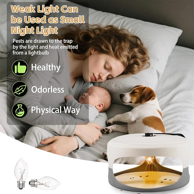4 Packs Flea Traps for Inside Your Home, Effective Flea Trap for Home & Garage with 12 Sticky Disc 12 Bulbs 4 Electric Wires Bed Bug with Light for Indoor Safe to Pets